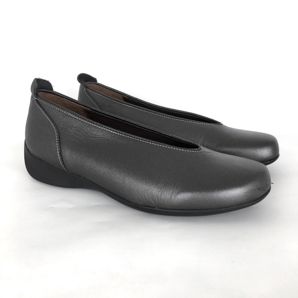 Wolky Shoes - Wolky Leather Ballet Flats Skip On Loafer Walking Shoes Gray